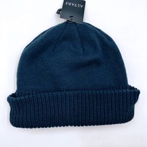Altare Navy Blue Rib Knit Cuffed Beanie Hat, Unisex One Size